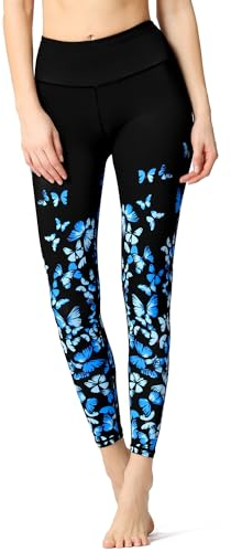 HAPYWER Yoga Leggings Damen High Waist Yogahose Bunt Gym Sport Leggings Tummy Control Running Workout - Stretch Kompressionshose mit Aufdruck für Frauen(Schmetterling,M)