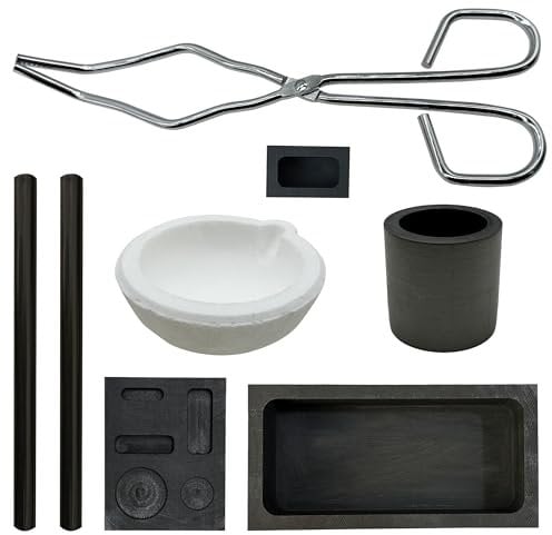 Woohome 8 Stück Graphit Tiegel Kit, Graphit Gussform Schmelzofen Schmelztiegel Quarz Tiegel Zange Tong Schüssel Combo Ingot Torch Melting Schimmel