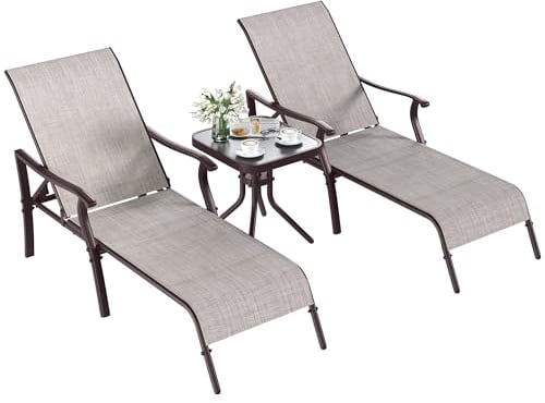 YITAHOME 3PC Tumbonas Jardin Exterior, Tumbonas Piscina con Mesa Auxiliar, Tumbonas para Jardín 197x66x95cm Impermeable y Resistente a la Intemperie para Jardín/Patio/Playa con Capacidad 150KG (Beige)