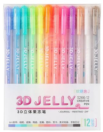 HFLWYWD 3D-Gelee-Stift-Set, Bonbonfarben, Gelschreiber, glänzende Gelschreiber, 6 Farben/12 Farben, 3D-glänzende Geleestifte, Malbücher, Gel-Tintenstift, Marker, farbiger Stift zum Zeichnen, DIY-Malen