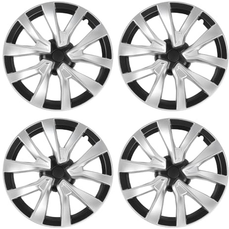 4PCS 18-Zoll-Radnabenkappe, Vollständig Umwickelnde Radfelgenabdeckung, Radkappenersatz für Model 3 2017 Bis 2023 (Silberschwarze Farbe)