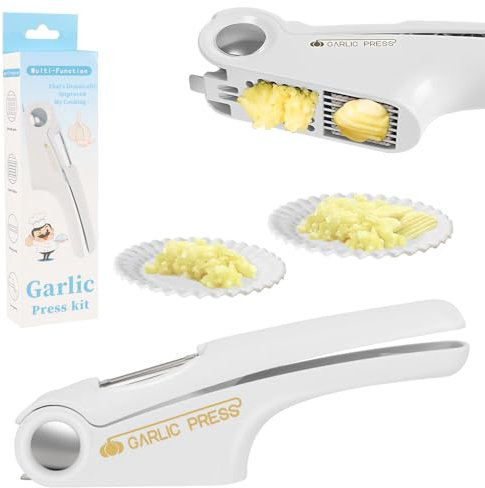 OWill 4-in-1 Garlic Crusher, Multi-Functional Kitchen Garlic Mincer Press Crusher, Heavy Duty Peeler Squeezer Garlic Presser Easy Clean and Durable