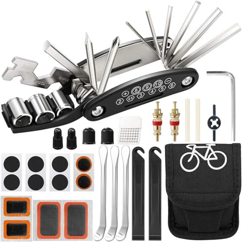 Eckerdromk Kit Repara Pinchazos Bicicleta, 16 en 1 Kit de Herramientas Bici, Kit Reparación Herramientas Bicicleta, Reparación de Pinchazos Bicicleta Mini Herramienta Bici Multifunción Portátil