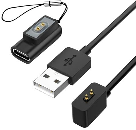 aceyoon Cargador Compatible con Xiaomi Smart Band 9/8/8 Pro/Redmi Watch 3 Active/Redmi Band 2 Solo, Cable de Carga USB Magnético 1M con Adaptador Tipo C (Negro)