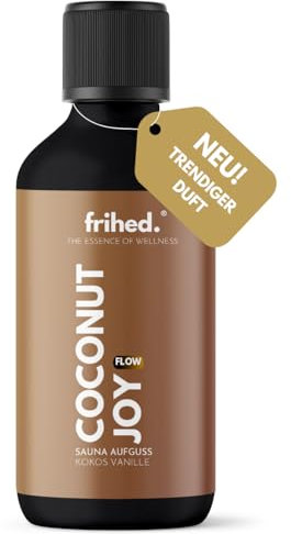 frihed.® Saunaaufguss Coconut Joy - Hochkonzentriertes Saunaöl Kokos Vanille - exotisch - Langanhaltender Duft - Glasflasche - Made in Lüneburg