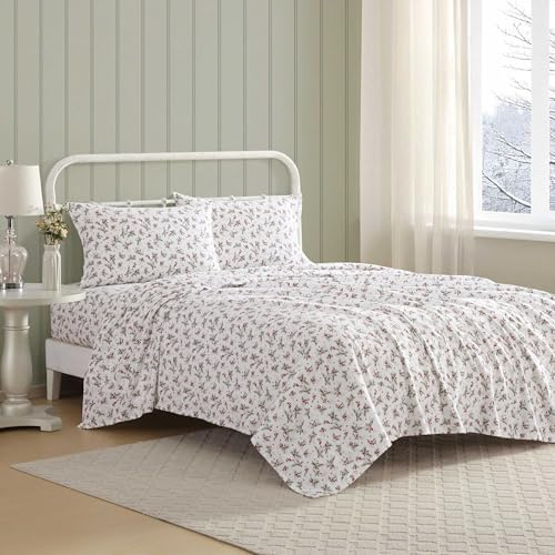 Laura Ashley - Set di lenzuola per letto singolo, in flanella di cotone con federa coordinata, spazzolato per una maggiore morbidezza, tasca profonda, certificato Oeko-Tex (rosso lampone brillante)