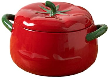 Olla de cerámica para sopa con orejas de tomate para el hogar, exquisita vajilla con tapa mediana de 1600 ml