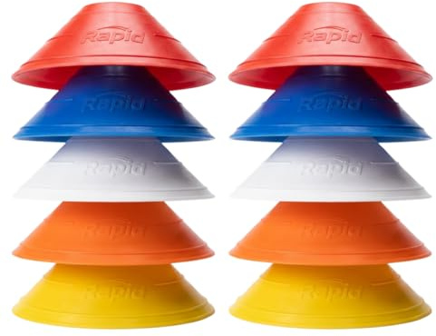 RAPID Football Training Cones Set - Saucer Disc Markers for Fitness, Rugby, Hockey & Agility Training - Available in 5, 10, 25 & 50 Packs - Multi-Colour Sport Cones