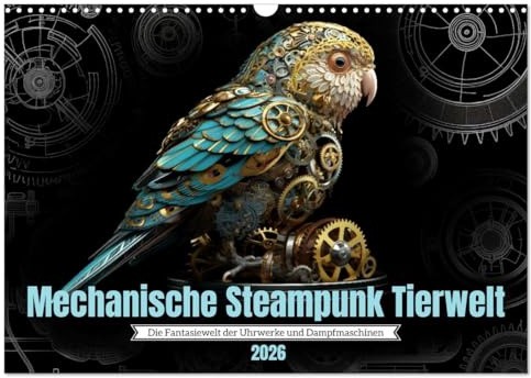 Mechanische Steampunk Tierwelt (Wandkalender 2026 DIN A3 quer), CALVENDO Monatskalender: Die aufregende Fantasiewelt der Uhrwerke und Dampfmaschinen (CALVENDO Spass)