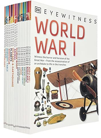 DK Eyewitness Collection 16 Books Set (Human Body, Ocean, Volcano & Earthquake, Animal,World War I, World War II & More)