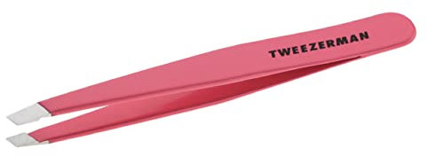 TWEEZERMAN Pinzette (Handgeschliffene Schräge Spitzen, Augenbrauen zupfen, Profi-Qualität, Rostfreier Edelstahl), Geranium