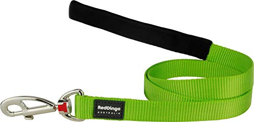 Red Dingo Padded Handle Dog Lead 1.2m Plain, Lime Green, Medium 20mm