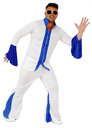 Foxxeo Weißer Disco Anzug Herrenkostüm 70er Jahre Overall Jumpsuit Kostüm Disco für Herren Größe L