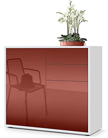 Vladon Sideboard Ben, Made in Germany, Kommode mit 2 Türen und 2 Schubladen, Weiß matt/Bordeaux Hochglanz (79 x 74 x 36 cm)