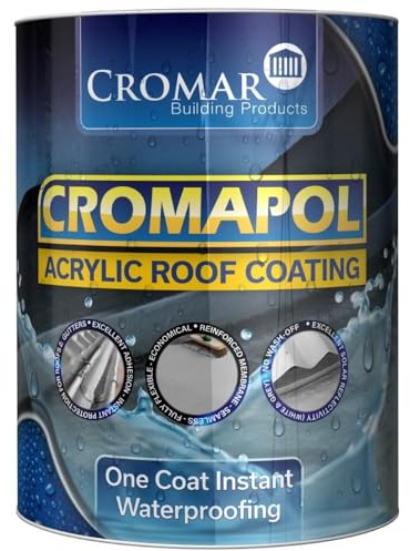 Cromar White Cromapol Acrylic Waterproofing Roof Sealant Fibre Reinforced Roof Coat 5Kg