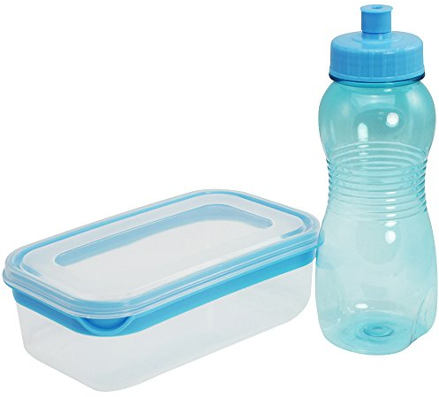 com-four® Brotdose und Trinkflasche Set für Kinder - Pflegeleichte Lunchbox und Wasserflasche für Schule, Kindergarten, Uni, Büro, Schulstart (blau)