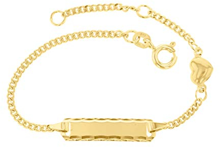 JC Schmuck 585 Gold Baby ID-Armband Kinder Goldarmband 14 cm mit Herz I Armband mit Gravur Panzerflach Taufarmband Namensarmband I Babyarmband mit Namen I Kinderschmuck made in Germany I 5.56555