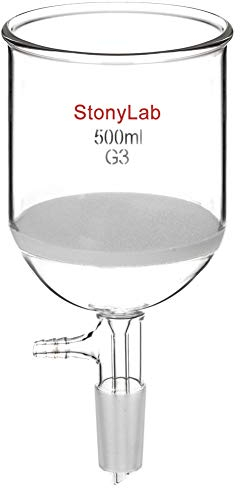 StonyLab Vetro Borosilicato Imbuto Filtrante Buchner con Fine Frit (G3), Buchner Filtering Funnel con Diametro Interno 94mm, Profondità 100mm, Giunto 24/40 e Tubazione Seghettata Sotto Vuoto (500mL)