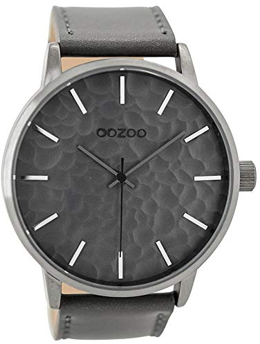 Oozoo Herrenuhr mit Lederband 48 MM Grau/Dunkelgrau C9440