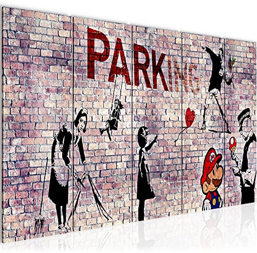 Runa Art Tableau mural XXL Banksy Collage 200 x 80 cm Rose Gris 5 Parties - 013255b
