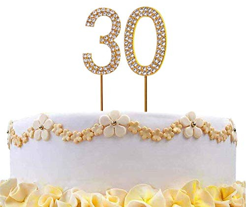 30 Gold Diamond Sparkley Cake Topper Age Year For Mans Womens Birthday Anniversary Party Decorations