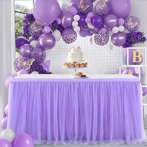 Suppromo Lila Tüll-Tischrock – rechteckige oder runde Tischdecke für Babypartys, Geburtstagsfeiern, Hochzeiten