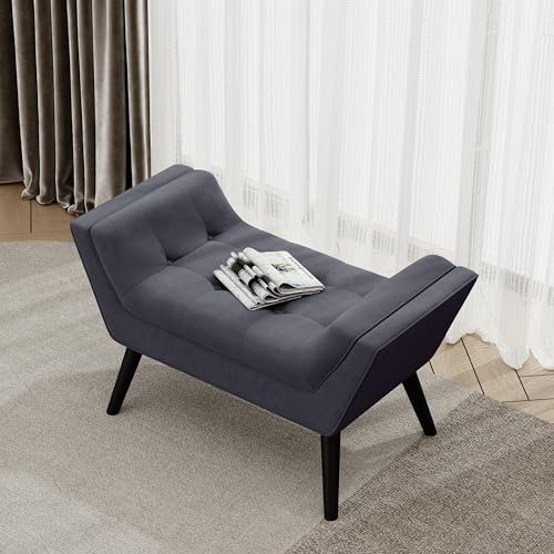 Alunaune Velvet Tufted Ottoman Bed Bench for Bedroom, Entryway, Closet, Modern Storage Footstool Bench with Wooden Legs - Dark Gray