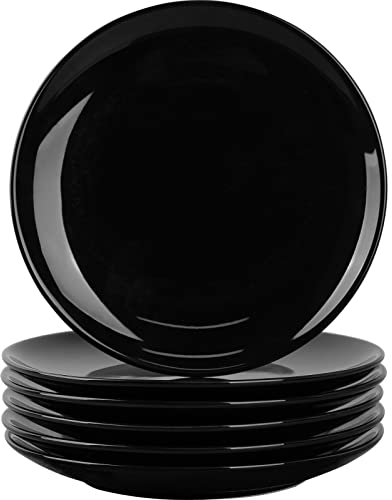 DELLING Dinner Plates Set of 6, 10 inch Ceramic Plates - Microwave, Oven, and Dishwasher Safe, Scratch Resistant - Modern Dinnerware Dish Set for Kitchen Serving - Black