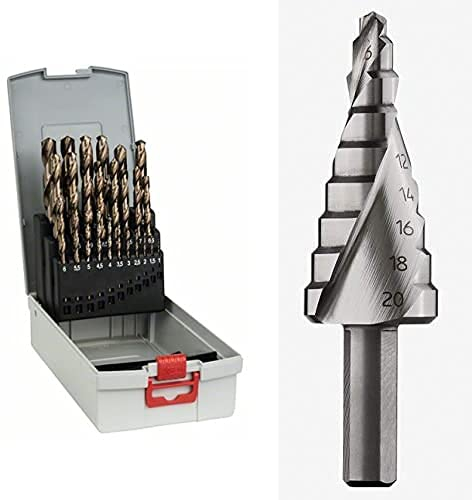 Bosch Professional 25tlg. Metallbohrer-Set HSS-Cobalt ProBox (für Edelstahl, Zubehör Bohrschrauber) + HSS Stufenbohrer (für Metall und Stufenbohrer, Ø 4 – 20 mm, Länge 70,5 mm, Zubehör Bohrer)