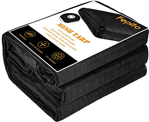 FEPITO Bâche en maille robuste - 3 x 6 m - Noire - Pour terrasse, clôture, jardin, camion benne