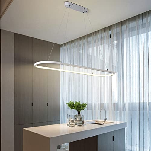 Moderne Esstisch Pendelleuchte LED Dimmbar Weiß Hängelampe Oval Höhenverstellbarer Kronleuchter mit Fernbedienung 54W Esszimmer Hängeleuchte Kreativität Küche Wohnzimmer Lampe Beleuchtung Licht L120CM