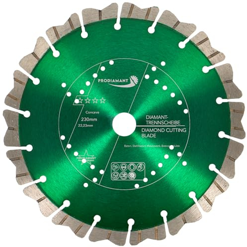 PRODIAMANT Premium Diamant Trennscheibe Concave Turbo 230mm x 22,2mm für Stein Beton Trockenschnitt Diamantscheibe