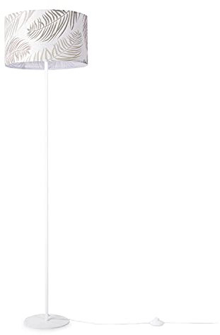Paco Home Stehlampe Leselampe Wohnzimmer Deko Büro Dreibein Lampenschirm Rund Stoff Lampe Blumen Muster Jungle E27, Farbe:Design 1 (Ø38 cm), Leuchtenart/Farbe:Stehleuchte Einbein - Weiß