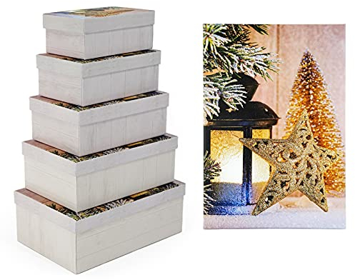 Geschenkkarton Set mit 5 verschiedenen Größen Weihnachtsmotiv HTI living