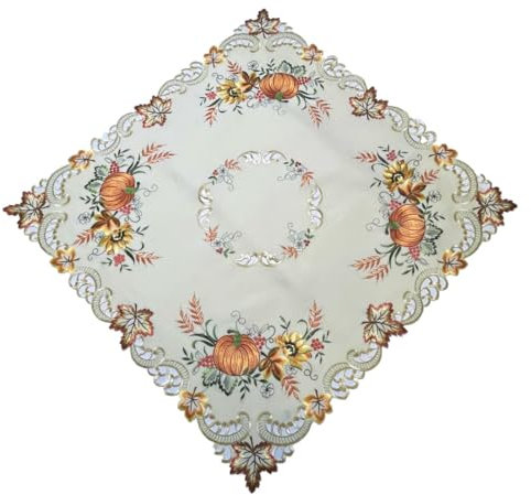 Tischläufer Tischdecke Mitteldecke Tischband Herbstdecke gestickt Kürbis Sonnenblume Herbstblätter Creme Polyester (85x85)