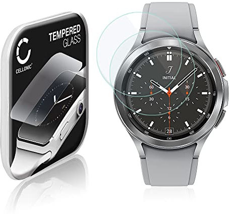 CELLONIC 2X Vetrino Protettivo 9H Compatibile con Samsung Galaxy Watch 4 Classic - 46mm (2.5D per smartwatch Braccialetto Fitness 0,33mm Full Glue) Colore Trasparente Protezione