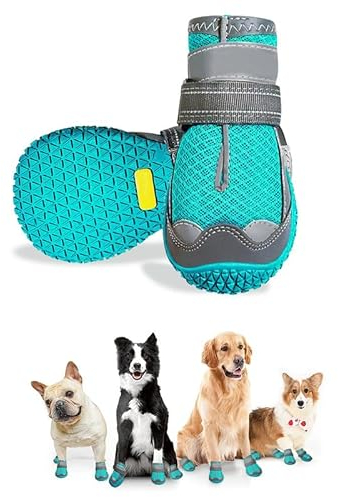 Havenfly 2 Stück Hundeschuhe Pfotenschutz, Breathable Hundestiefel mit Anti-Rutsch Sohle und Reflektierendem Riemen für Hunde Outdoor-Sport (2 Stück, Größe 2(Breite 4CM) for 11.8-15kg)