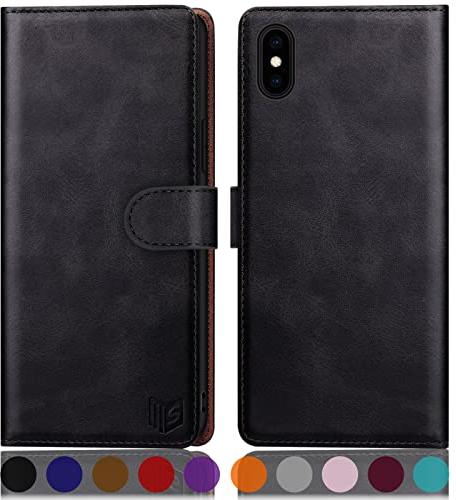 SUANPOT [RFID Schutz für iPhone XS Max 6,5-Zoll Hülle PU Leder Handyhülle Lederhülle Klapphülle Kartenfach Flip Cover für Apple XS Max Handy hülle Leather Wallet Phone Case Schwarz