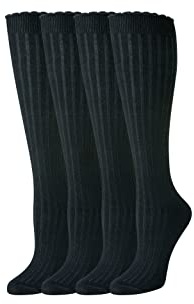 Amazon Essentials Women's Comfortable Casual Cotton Knee High Socks, 4 Pairs, Black, 6-9