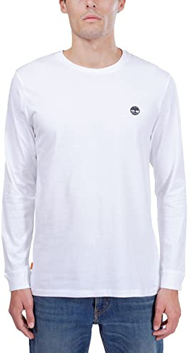 Timberland Men's Oyster River TFO Chest Logo Long Sleeve Tee (Reg) White Short Sleeve T-Shirt, White,