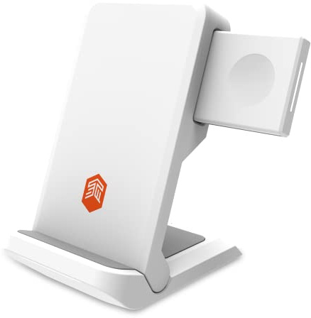 STM ChargeTree Go – tragbare 3-in-1 kabellose Ladestation für iPhone/Samsung/Android (15W/7.5W), AirPods (5W), Apple Watch (3W) – Qi-zertifizierter Ladeständer – Weiß (stm-931-32) 2Z-01