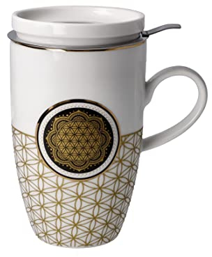 Goebel Teetasse mit Sieb Blume des Lebens weiß aus Fine Bone China, Farbe: mehrfarbig, Maße: 11,5x8x14 cm, 23-101-76-1