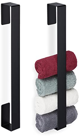 Relaxdays Set 2 Toalleros Adhesivos, Colgador Toalla Pared, Portatoalla Acero INOX. Baño, 45x4x6cm, sin Clavo ni Taladro, Negro