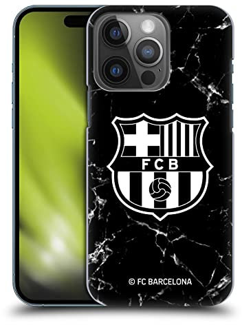 Head Case Designs Licenciado Oficialmente FC Barcelona Mármol Negro Patrones de Cresta Carcasa rígida Compatible con Apple iPhone 14 Pro