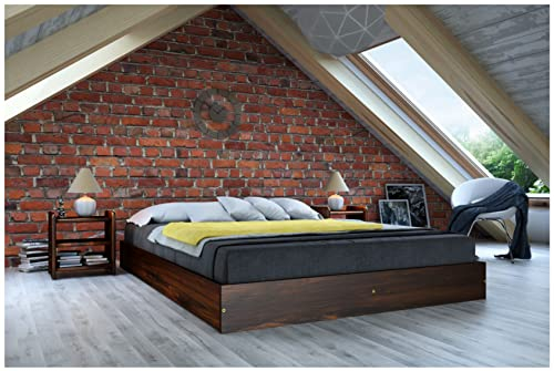 Nodax Double Bed Frame 4ft6 – Solid Pine Wooden Bed Frame for Adults, F9 Easy Assemble Bed with Sturdy Slats & Extra Four Supportive Legs, Comfortable Bedroom Furniture | 137.5x190 cm (Walnut)