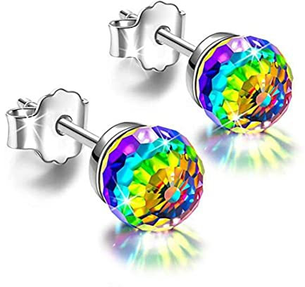 WAITLOVER Pendientes redondos de cristal de lujo de 6 mm, estilo vintage, multicolor, piedra de circonita, discoteca, P3g9, mic, bolas blancas, pendientes de cristal