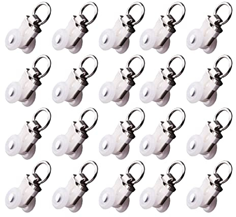 Straight Curtain Track Runners & Accessories, White, 20 Pack, Smooth Gliding Curtain Rollers