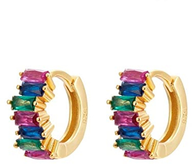 AMDXD Ohrringe Damen Silber, Tricolor Ohrstecker Silber Glitzer mit Bunt Zirkonia, Ohrring Creole Silber Damen in Gold Farbe