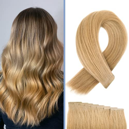 BEXI Tape In Extensions - Echthaar I Hair Extensions I Aschblond I Remi Qualität I (8x Strips) 50cm I geprüft im deutschen Labor