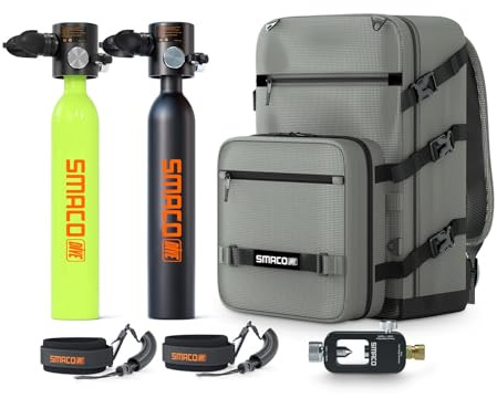 SMACO S300 Plus Mini Bouteille de Plongée, 2 × 0,5 L, Rechargeable | Bloc de Plongée en Aluminium, pour Plongée de Loisir, Entraînement en Piscine, Nettoyage de Bateaux et Vacances à la Plage